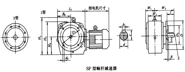 蝸杆減速器外型及安裝尺寸