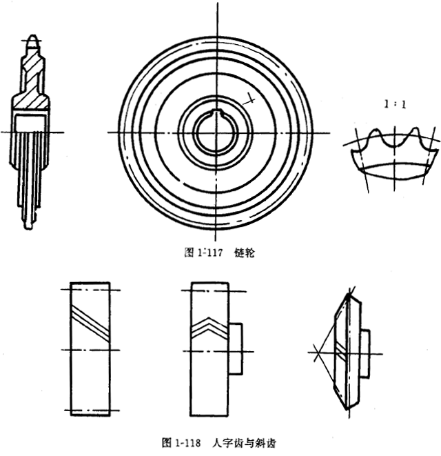 鏈輪的畫法、齒輪、蝸輪、蝸杆齧合畫法