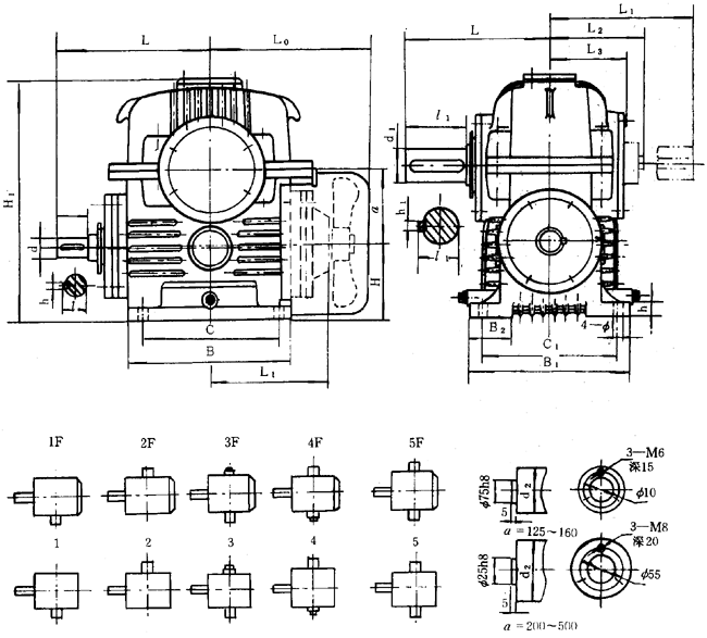 蝸輪減速器外形、安裝尺寸