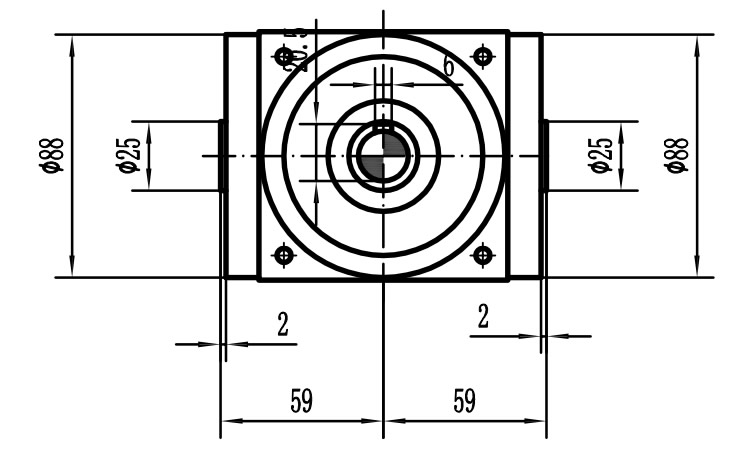 HDA09系列換向器：HDA09-2：1-E外形安裝尺寸圖1