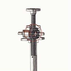 以右側蝸杆爲例，面對著蝸杆時，蝸杆順時針旋轉，絲杆下降；蝸杆逆時針旋轉，絲杆上升。