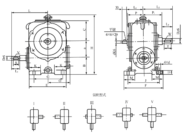 圓柱蝸杆減速器的外形、安裝尺寸及裝配形式